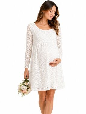 Ingrid & Isabel Maternity Dress Size Small White Lace Eyelet Long Sleeved Casual